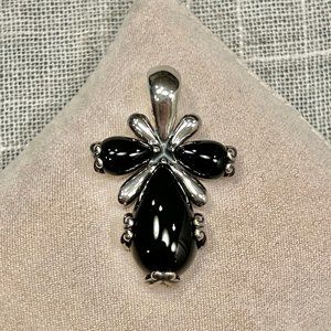 Carolyn Pollack Black Agate 3 Stone Sterling Silver Pendant